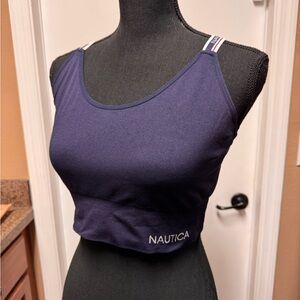 Nautica Deep Blue Crop Sports Bra with Branded Straps